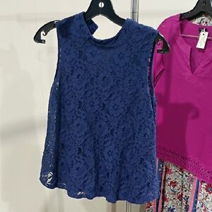 Sienna Sky Royal Blue Lace Blouse, Flattering Fit, High Neck, Medium